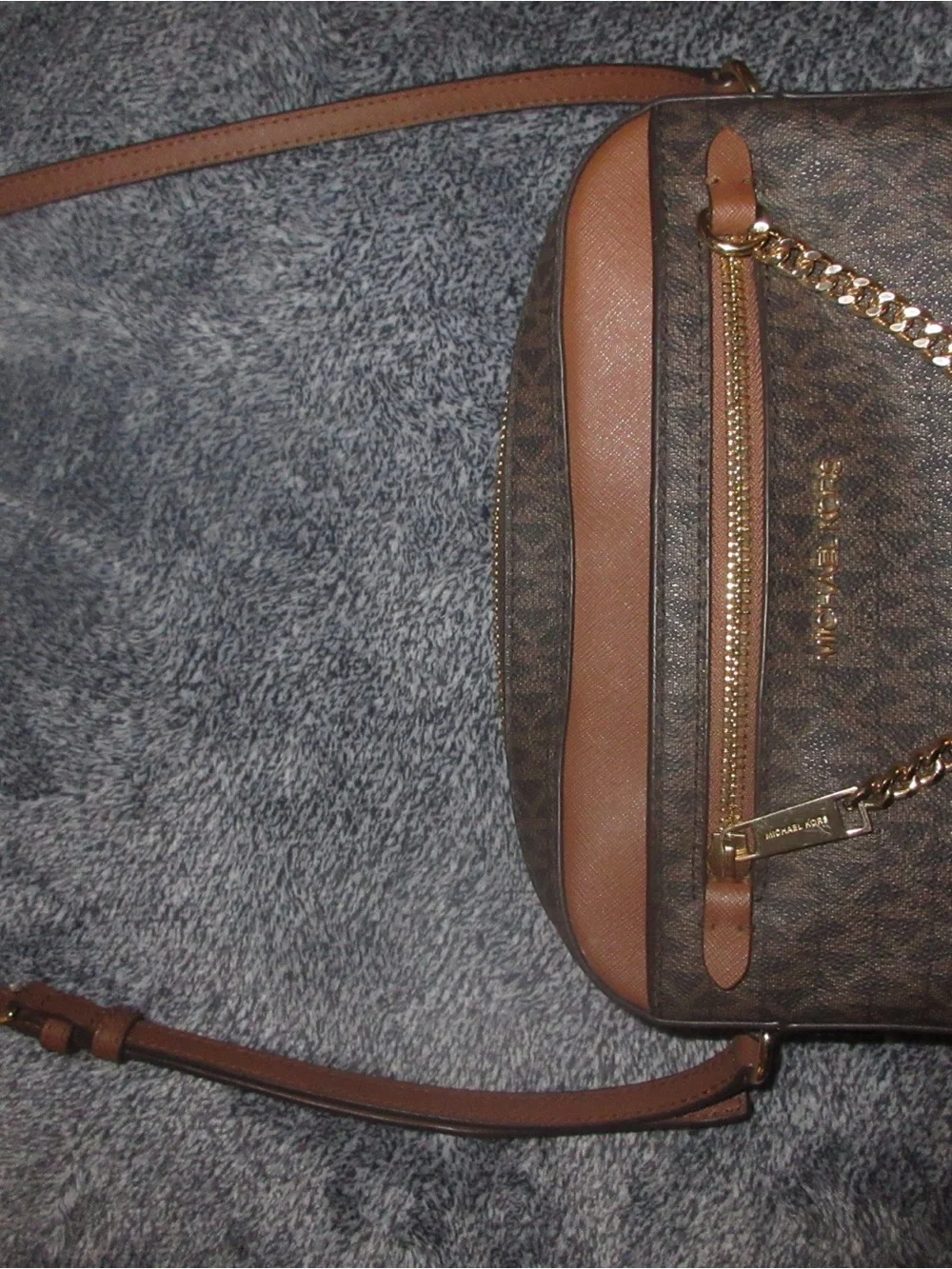 Michael Kors Brown and Gold MK Logo Shoulder Bag with Chain Strap